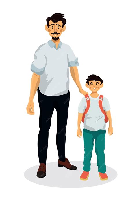 Padre Con Su Hijo Feliz Yendo A Vacaciones De Verano Ilustración Vectorial De Dibujos Animados