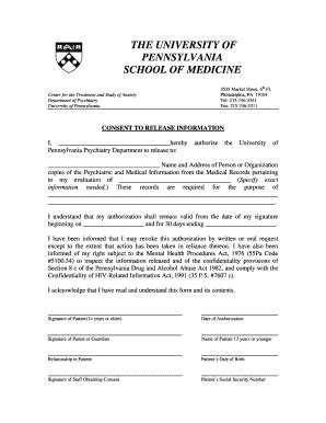 Fillable Online Med Upenn Consent To Release Information Doc Med