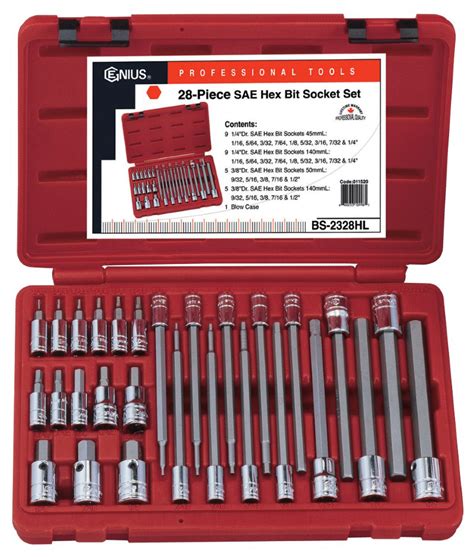 28 Piece 1 4 3 8 Dr SAE Hex Bit Socket Set Genius