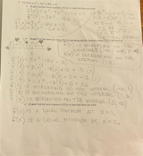 Solved 1 Let F X X3−9x2 15x 9 1 Pi Find The Critical