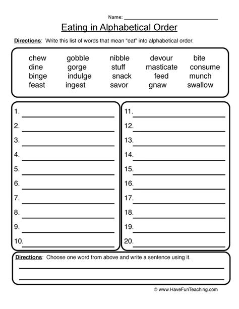 Alphabetical Order Worksheets For Grade 6