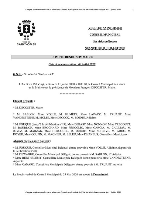 Calaméo Compte rendu du Conseil Municipal du 11 Juillet 2020