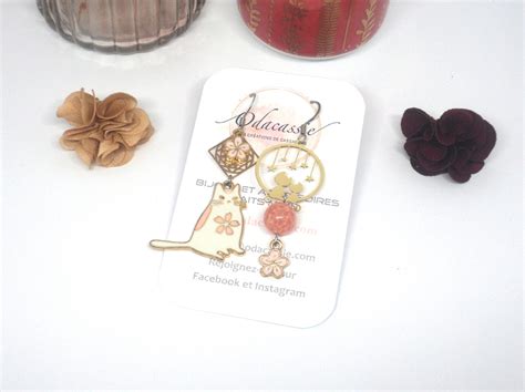 Boucles D Oreilles Dissoci Es Chats Dor S Blanc Rose P Le Fleurs Odacassie