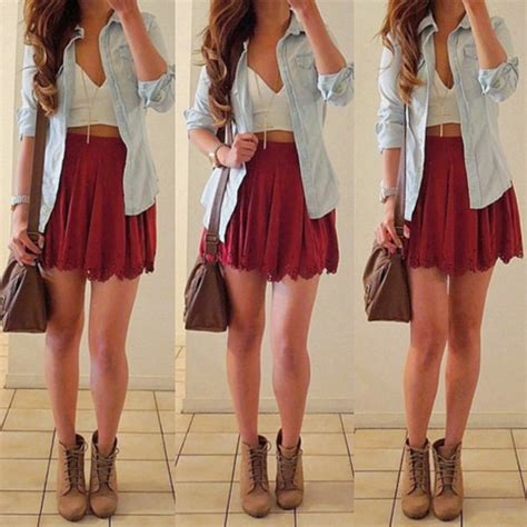 Burgundy Skirt Deep Outfit Ideas