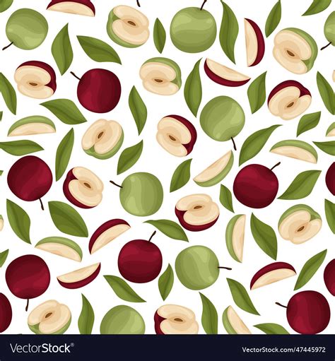 Seamless Pattern With Red And Green Apples Leaves Vector Image