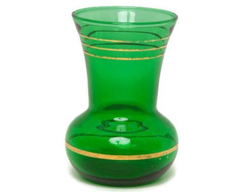 Vintage Emerald Green Glass Vase Gold Rings Bartlett Collins Bud Vase Stripped Design Holiday