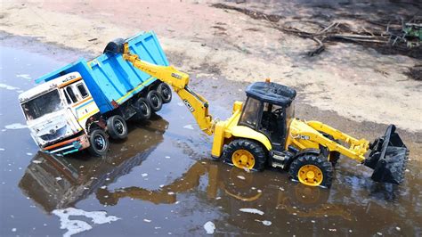 Tata Truck Accident Deep Mud Pulling Out Jcb Tata Dumper Tata