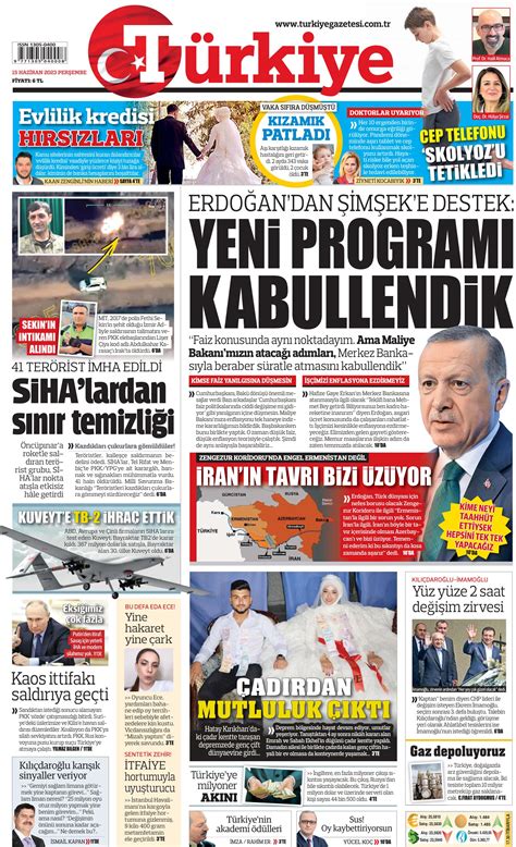 Türkiye Gazetesi 15 Haziran 2023 Perşembe Günü Manşeti