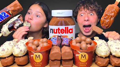 ASMR MAGNUM CHOCOLATE ICE CREAM NUTELLA SNICKERS MARS MUKBANG