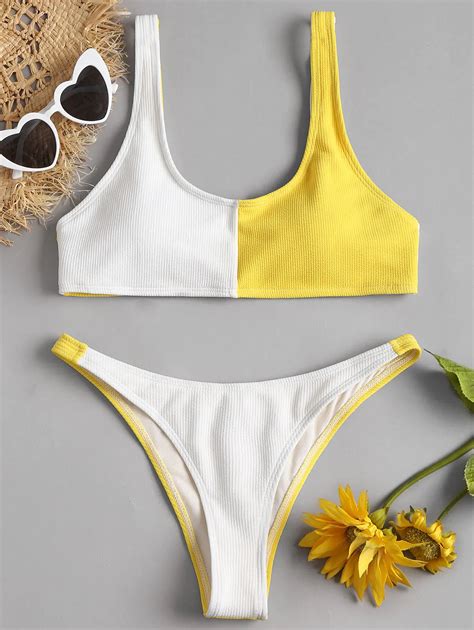 Buy Women Two Tone Ribbed Bikini Set Bathing Suits