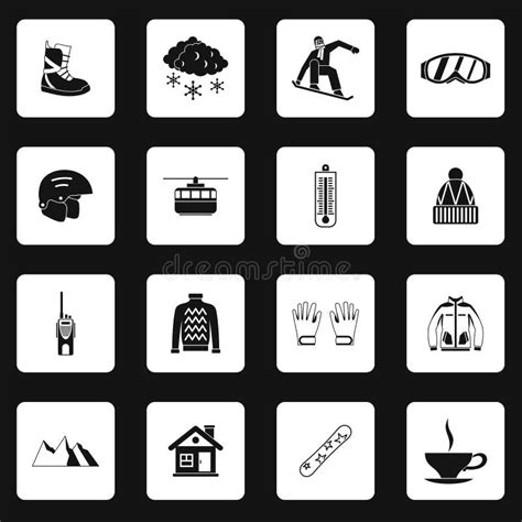 Snowboarding Icons Set Simple Style Stock Vector Illustration Of