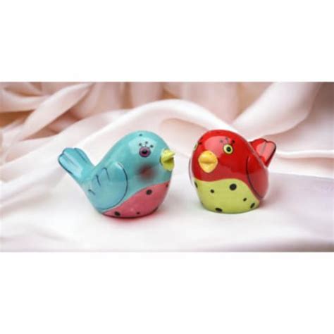 Ceramic Dotted Red And Blue Love Birds Salt And Pepper Shakers Home