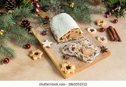 Traditional German Christmas Cake Marzipan Stollen Stock Photo