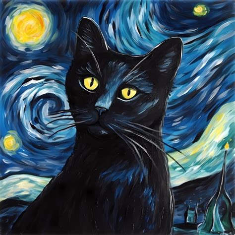 The Starry Night Black Cat Painting - The Creative Spot - Paintings ...