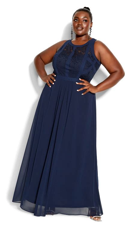 Women S Plus Size Blue Panelled Bodice Maxi Dress