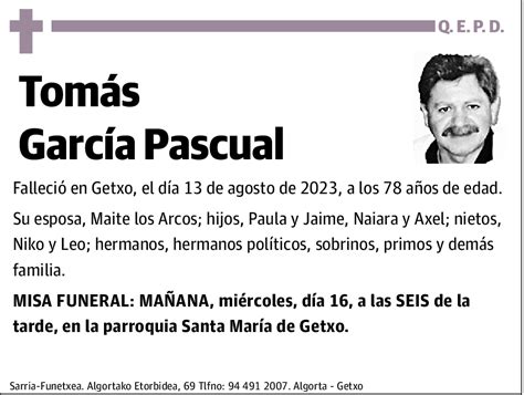 Tomás García Pascual Esquela El Correo