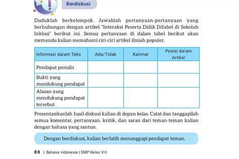 Kunci Jawaban Bahasa Indonesia Kelas 8 Halaman 88 Kurikulum Merdeka