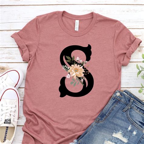 Bridesmaid Shirt Floral Letter S T Shirt Personalized Flower Letter S