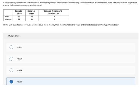 Solved A Recent Study Focused On The Amount Of Money Single