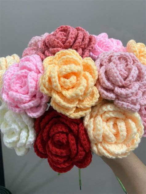 Pretty Crochet Rose Flower Bouquet For Wedding For Sale Artofit