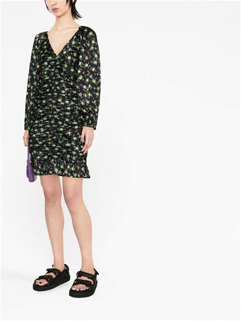 Sandro Gerafftes Kleid Mit Blumen Print Farfetch