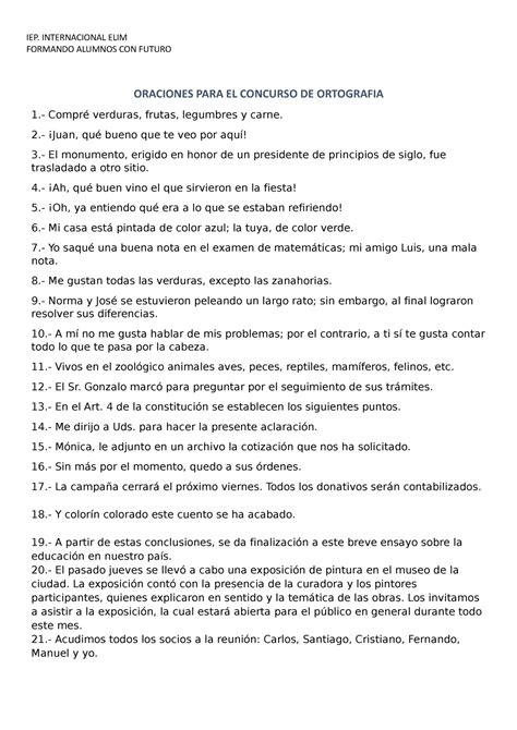 Textos Cortos Y Oraciones PARA Concurso DE Ortografia 2023 FORMANDO