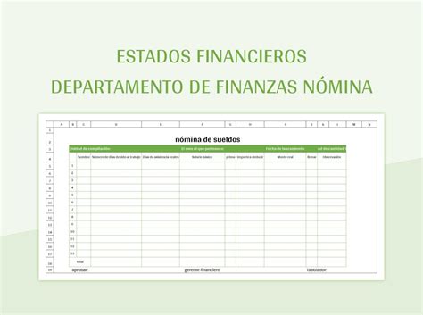 Plantilla De Excel Estados Financieros Departamento De Finanzas N Mina