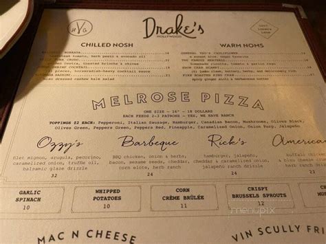 Menu Of Drakes Hollywood In Dallas Tx 75209