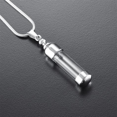 Ijd9556 Stainless Steel Glass Container Cylinder Tube Urn Pendant Memorial Necklace Ashes Holder