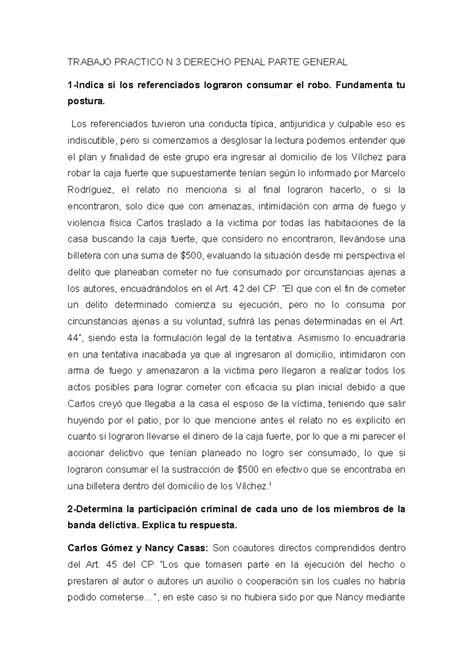 Trabajo Practico N 3 Derecho Penal Parte General Trabajo Practico N 3