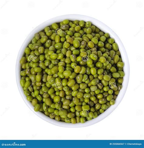 Bowl With Green Mung Beans Isolated Top View Organic Grains Stock