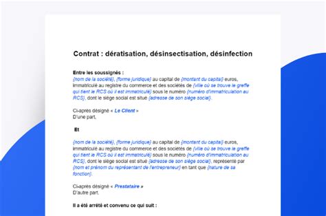 Téléchargez un modèle de contrat pour dératisation et désinfection