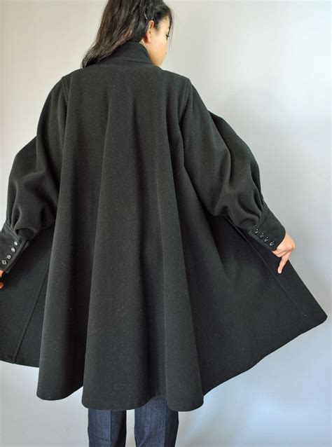 Vintage 80s Wool Swing Coat Black Wool Trapeze Coat Juliet Etsy