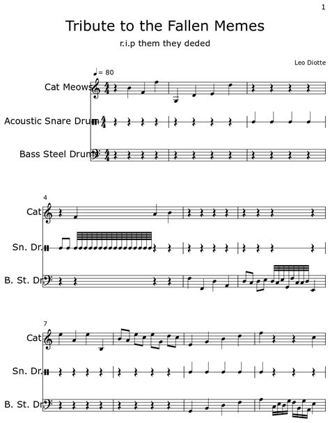 Tribute To The Fallen Memes Sheet Music For Cat Meows Drum Set Bass