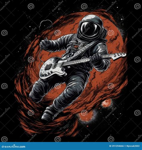 Astronaut Guitar Tshirt Design Mockup Printable Cover Tattoo Isolated Vector Illustration