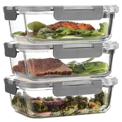 Superior Glass Food Storage Containers (Set of 3) Airtight BPA-Free ...