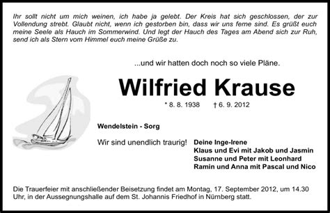 Traueranzeigen Von Wilfried Krause Trauer Nn De