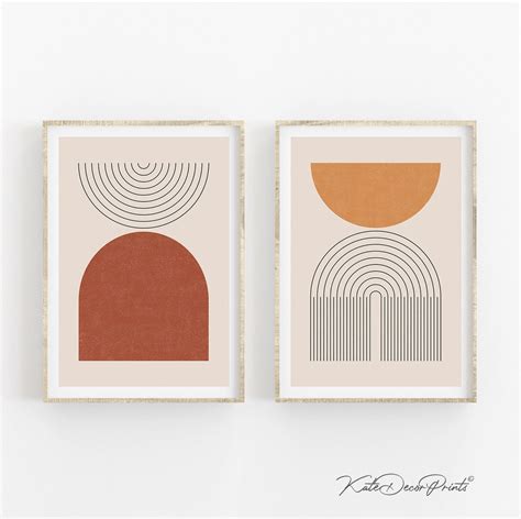 Set Of 2 Abstract Prints Burnt Orange Wall Art Downloadable Etsy