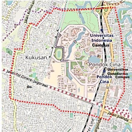 Map of Depok City (left) and study location (right). Source: processed... | Download Scientific ...