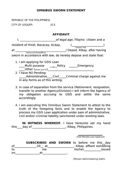 Omnibus Sworn Statement Template Leadership In Supervision And