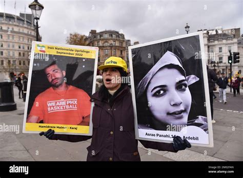 London England Uk Rd Dec A Protester Holds Portraits Of