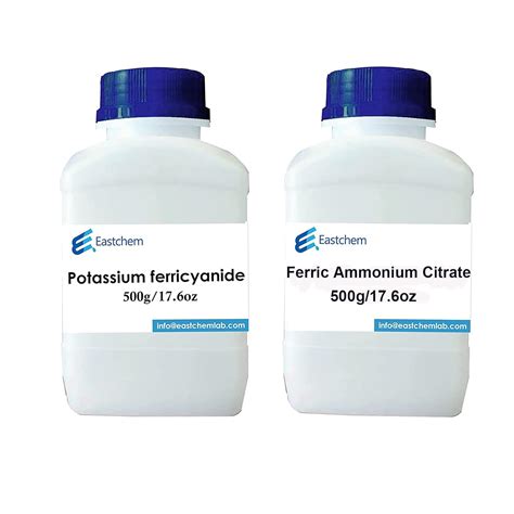 Eastchem Potassium Ferricyanide 99 50 250g 8 8oz And Ferric Ammonium Citrate