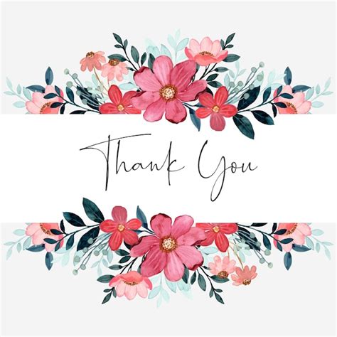 Premium Vector Thank You Card With Red Green Floral Watercolor