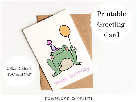 Printable Frog Birthday Card Instant Digital Download, Funny Cute Animal Greeting Card for Best ...