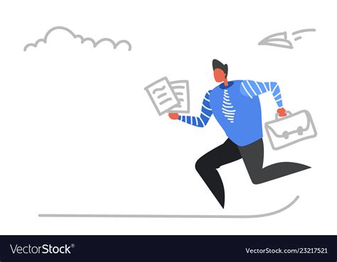 Businessman Running With Briefcase Paper Documents