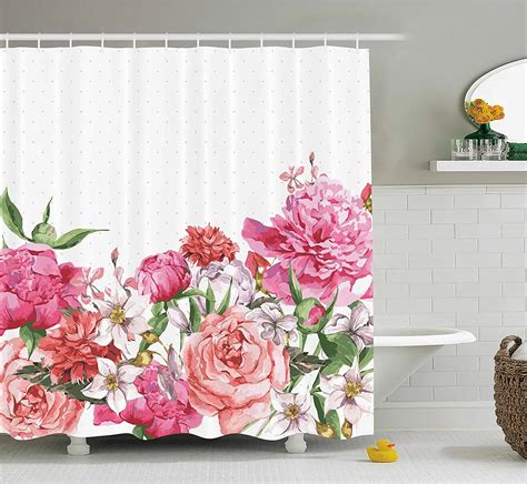 Floral Shower Curtain Blooms Bouquet Botany Rose Peony Wild Lily Love