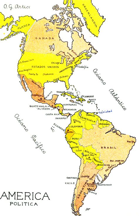 El Mapa Del Continente Americano Con Sus Nombres