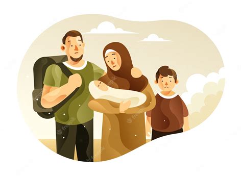 Premium Vector | The Refugee Family with Children Illustration