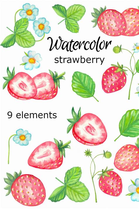 Strawberry Watercolor Clipart Masterbundles