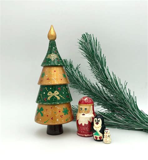 Christmas Tree Nesting Dolls Christmas Style Stacking Dolls Handmade